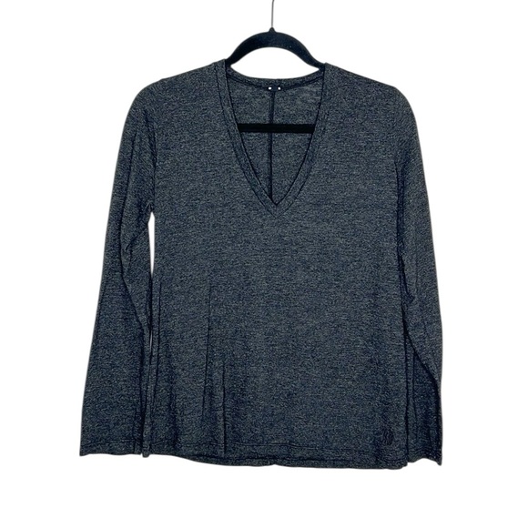 Monrow Textured Fitted Charcoal Gray V-Neck Long Sleeve Top size XL - Picture 11 of 11